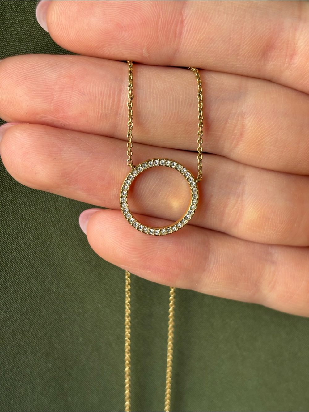 Gold Circle Pavé Gemstone Necklace Chain